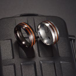 Stainless Steel Ring Band Wood Double Rows Rings for Men Women Fashion Fine Jewellery Gift Will and Sandy