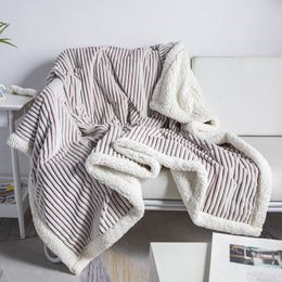 BlanketLamb Cashmere Soft Blanket Warm Striped Bedding Sherpa Plaid Baby Receiving BlanketOutdoor Camping Rugs 221203