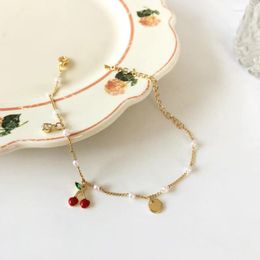 Charm Bracelets Summer Cute Cherry Fruit Gold For Women Girls Fashion Sweet Pearl Chain Bracelet Female Aesthetic Jewellery Gifts