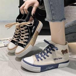 Dress Shoes Spring Summer Fashion Bear Women Canvas High-top Lace Up Casual Sneakers Female 221203