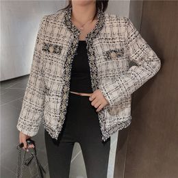 Womens Woman Jacket Coats Vintage Plaid Long Sleeve O-neck Open Stitch Runway Tweed Cardigans Fashion Coat Ropa Para Mujer Clothes Clothing