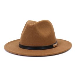 Wide Brim Hats Bucket Black leather belt decoration Felt Fedora Hat Men Women artificial wool Blend Simple winter Wholesale 221205