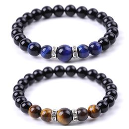 8mm Bright Black Beads Bracelet Natural Tiger Eye Stone String Bracelets for Women Men Yoga Jewelry