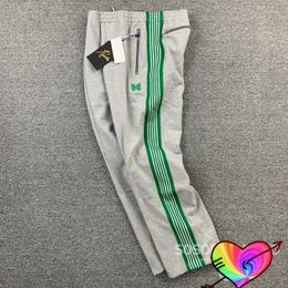 Men's Pants 2022 Grey Needles Pants Men Women 1 1 High Quality Green Striped Webbing Embroidery Butterfly Needles Track Pants AWGE Trousers T221205