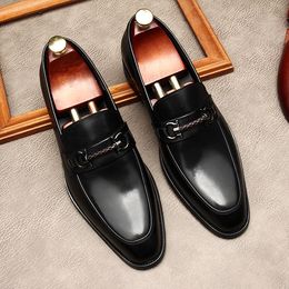 Large Size EUR37-45 Black / Coffee Loafers Mens Business Dress Shoes Genuine Leather Prom Party Shoes