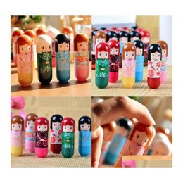Party Favour Cartoon Japanese Doll Moisturising Kimono Lip Balm Cute Lovely Pattern Gift For Girl Lady Colorf Kawaii Present 70 Drop Dhsd1