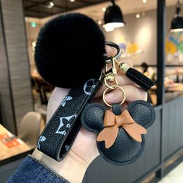 Designer keychain bear head leather fur ball pendant key chain bow car pendant metal fashion personality creative cute nice286P