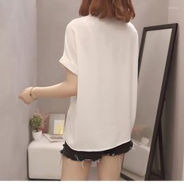 Women's Blouses Korean Plus Size Short Sleeve Chiffon Blouse Summer Black White Women Shirt Blusas Mujer De Moda 2022 Loose Ladies Tops 9988