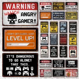 Funny Designed Warning Angry Gamer Metal Painting Sign Wall Art Shabby Tin Signs Vintage Lever Up Game Iron Painting for Gaming Room Geek Set Home Decor Size 20X30 w01