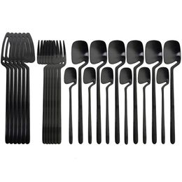 Dinnerware Sets 24pcs Black Cutlery Spoon Fork Knife Tableware Kitchen Decor Ice Cream Desserts Soup Coffee Use 221205