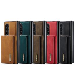 Shockproof Phone Cases for Samsung Galaxy Z Fold 4/3 2in1 Magnetic 3 Fold Wallet Pure Color PU Leather Protective Case with Card Slots