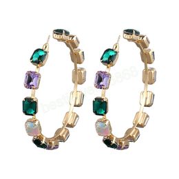 Statement C-Shaped Earrings Multicolored Rhinestone Hoops Earrings For Women Exaggerated Large Bright Jewelry