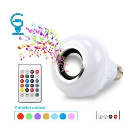 Novelty Lighting Smart E27 Rgb Bluetooth Hautparleur Led Ampoe Lumire 12 W Musique Jouant Dimmable Sans Fil Lampe Avec 24 Touches Tl Otuyf