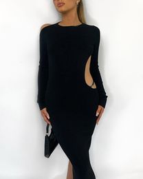 Party Dresses Women O Neck Slim Sheath Ankle Length Long Sleeve Cutout Backless Evening Fashion Casual Sexy 221203