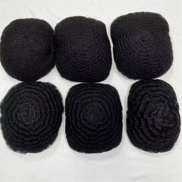 European Virgin Human Hair Replacement 8x10 Hair Piece Black Afro 4mm/6mm/8mm/10mm/12mm Wave Full PU Toupees for Black Men