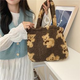 Evening Bags Women Plush Bear Tote Handbags Lamb Like Fabric Shoulder Female Large Capacity Soft Shopping Bag Cartoon Book For Girls