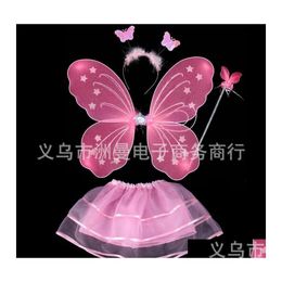 Other Event Party Supplies Kids Performance Costume Prop Butterfly Angel Wing Magic Bar Monolayer Four Piece Suit Colour Fairy Wand Dhkau