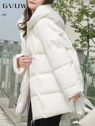 Women's Down Parkas GVUW Cotton Padded Coat Women Medium Long Solid Colour Zipper Hooded Loose Fashion Korean Warm Autumn Winter Overcoat 17D7178 221205
