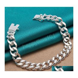 Chain 925 Sterling Sier 10Mm Chain Square Buckle Bracelet For Man Women Wedding Engagement Party Jewelry Drop Delivery Bracelets Dhjr1