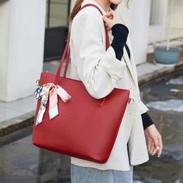 Duffel Bags Fashion Bow Silk Scarf Shoulder Crossbody Bag For Women Casual Travel Handbag Ladies Large Capacity Pu Leather Shoping Totes