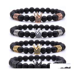 Charm Bracelets 4 Colors Natural Stone Frosted Bracelets Charms Crown Bracelet Hexagonal Copper Matte Bangles Unisex Fashion Jewelry Dhh6Z