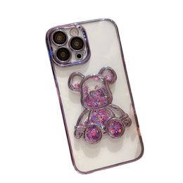 Premium Solid Bear Design Apple Mobile Cases Quicksand Rhinestone Cell Phone Case Girls Protective Back Clear Transparent TPU Covers For iPhone14 13 12 Pro max 11 XS
