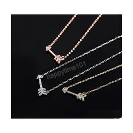 Pendant Necklaces Luxury Bling Cubic Zirconia Women Pendant Necklace Simple 925 Sterling Sier 18K Gold Plated Arrow Choker Jewellery G Dh7S3