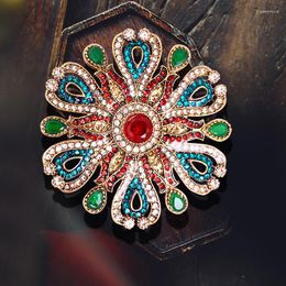 Brooches Turkish Gray Crystal Brooch For Women Retro Gold Color Round Flower Scarf Pins Bohemia Vintage Rhinestone Jewelry