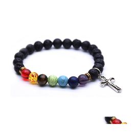 Beaded Cross Pendant Beads Strand Bracelet For Men Women Religious Jewelry Drop Delivery Bracelets Dhzcw