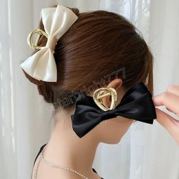 Satin Bow Hair Claw Vintage Rhinestone Hairclip Hairgrip Trendy Large Clamp Headdress For Women Hair Accessories