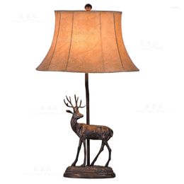 Table Lamps Living Room Lights European Resin Elk Modern Fabric Bedroom Beside Light American Loft Study Desk Lamp