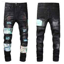 Men's Jeans Fashion Mens Cool Style Luxury Designer Denim Pant Distressed Ripped Biker Black Blue Jean Slim Fit Motorcycle Size 28-40d0id