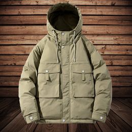 Men s Down Parkas Japan Style Winter Jacket With Big Pockets Cotton Padded Thicken Warm Outdoor Coats Solid Color Coat 221205