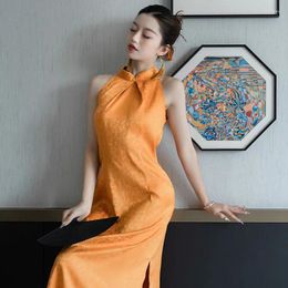 Ethnic Clothing Summer Sleeveless Qipao Wedding Banquet Chinese Dress Gown Women Print Floral Cheongsam Sexy Vestidos Improved Dresses