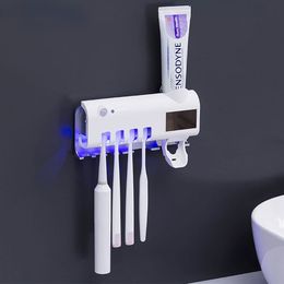 Toothbrush Holders Toothbrush Holder Toothpaste Dispenser Solar Energy Bathroom Toothbrush Storage Box Multifunction Storage Holder USB Charge 221205