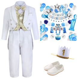 Suits Baby Boy Baptism Tuxedo Infant Wedding Party Ceremony Christening Suit Toddler Formal Gentleman Outfit with Jacquard 221205