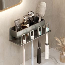 Toothbrush Holders Toothbrush Holder Bathroom Accessories Set Tooth Cup Storage Shelf Razor Hanger Space Aluminium Electric Toothbrush Rack Organise 221205