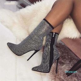 Boots Women Glitter Crystal Boots Party Sexy Punch Shoe Super High Heels