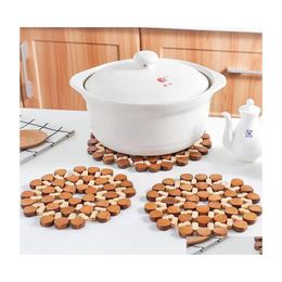 Mats Pads Insation Pad Bamboo Bowl Placemat Thicken Round Hollow Table Mat Kitchen Cutlery Pot Antiscalding 6105 Q2 Drop Delivery Dhl39