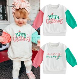 Hoodies Sweatshirts 0804 Lioraitiin 04Years Toddler Kids Girls Christmas Sweatshirt Long Sleeve Crew Neck HatLetters Print Pullover Tops 221203