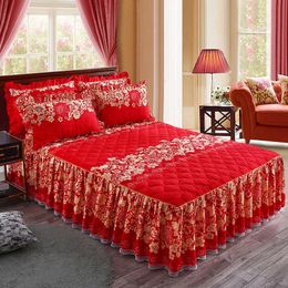 Bed Skirt Spread Luxury King Size Cover Lace Quilted Thicken Non-slip Queen Fitted Sheet with ding Set 221205