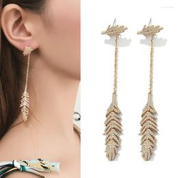 Dangle Earrings European And American Temperament Hollow Leaves Long Round Face Thinner 925 Silver Needle Personality Feather