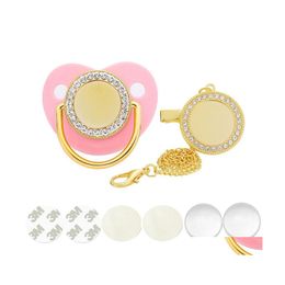 Party Favour Sublimation Blank Pacifiers Set With Clips Heat Party Favour Transfer Aluminium Sheet Print Diy Diamondbordered Nuk Holde Dh5Hn