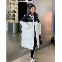 Women's Down Parkas Women White Long Jacket Hooded Splicing Color Contrast Fashion Thickening Warm Duck Comfortable Winter Outwear 221205