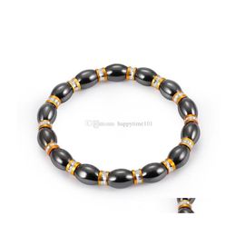 Beaded Natural Stone Bracelet Gold Black Gallstone Chakra Bracelets For Women Men Nce Yoga Beads Elastic Healing Drop Delivery Jewelr Dhvnb