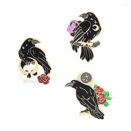 Brooches Punk Collection Enamel Pins Dark Black Brooch Crow Raven Skull Badge Denim Shirt Lapel Pin Gothic Jewellery Gift