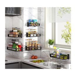 Spice Racks Kitchen Storage Stainless Steel Wall Mounted Seasoning Rack No Punching Chopsticks Bottle Shelf Racks 575 H1 Drop Delive Dhqur