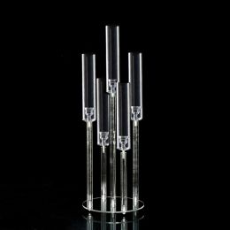 Acrylic Candelabra 5Heads Candle Holders 27 Inches Wedding Candlesticks Flower Stand Holder Candelabrum For Center Table Decor