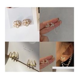 Stud Korean Elegant Cute Rhinestone Butterfly Stud Earrings For Women Girls Fashion Metal Chain Jewellery Gifts 119 D3 Drop Delivery Dh8Lr