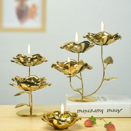 Candle Holders Electroplated Flower Dining Table Decor Iron Candlestick Craft Home Decoration Wedding Centerpiece